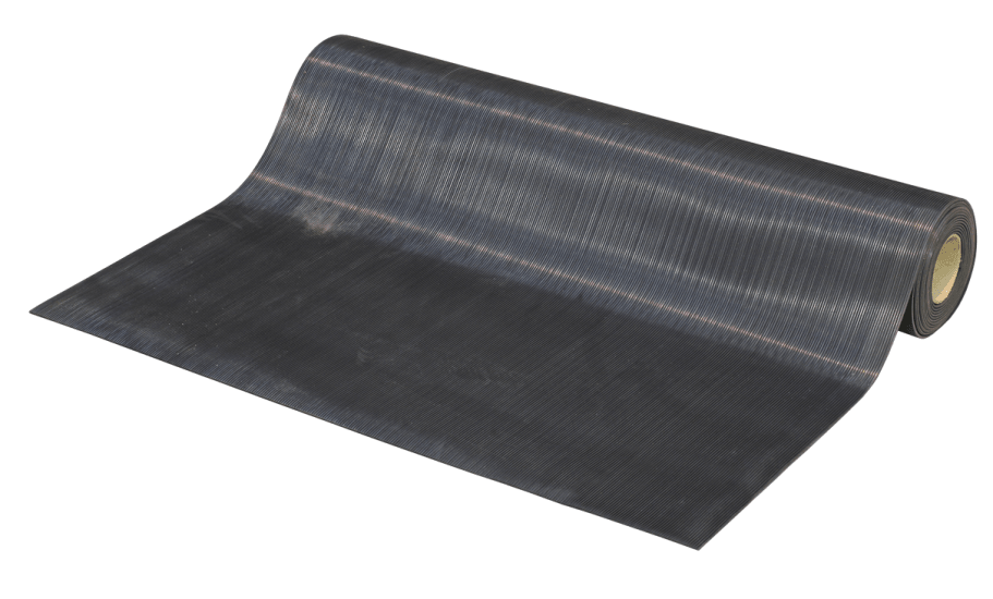Durable fine rib rubber flooring, 1500mm wide, slip-resistant, noise-absorbing, ideal for commercial and residential use.