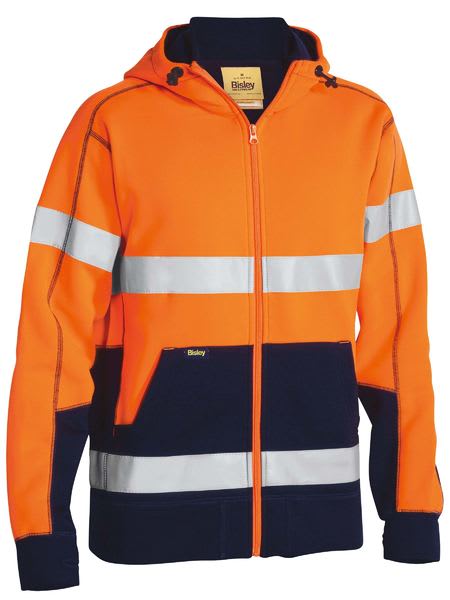 Bisley, Hi Vis Zipped Sherpa Lined Fleece Hoodie - Orange/Navy - XS
