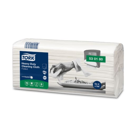 Tork W4 Heavy Duty Folded Cleaning Cloth White Tea Towel Replacement 70 (Pack)