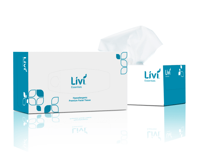 Livi Essentials 2-Ply Facial Tissues, 200 sheets per pack, hypoallergenic, soft and strong for everyday use, 30-case bundle.