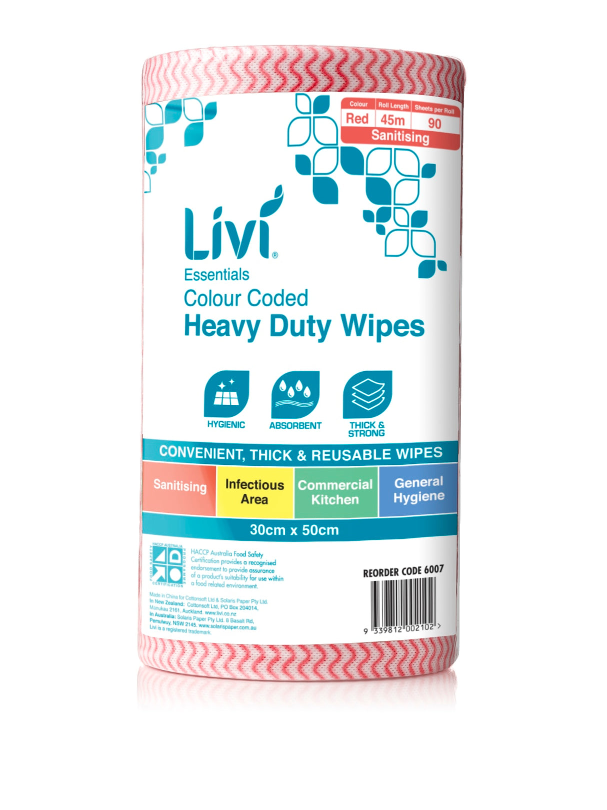 Livi Colour Coded Cloth Wipes Red 30cm x 50cm