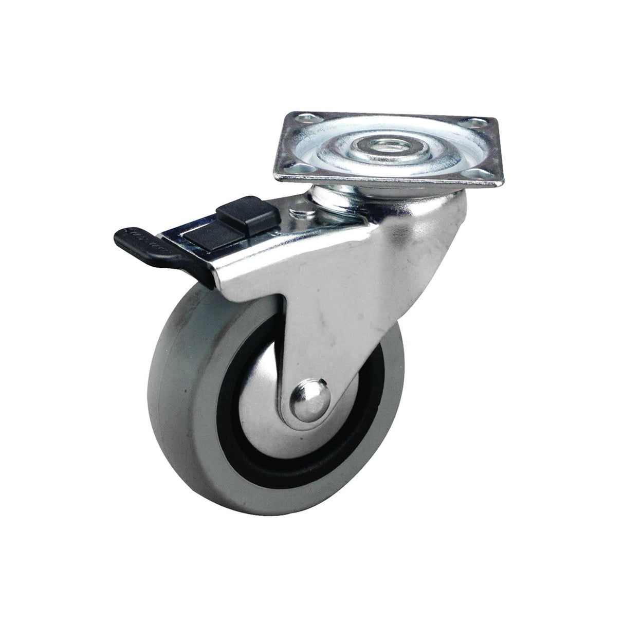 Easyroll 100mm Swivel Brake Plate Mount G1 Castor Grey Rubber 55kg (Each)