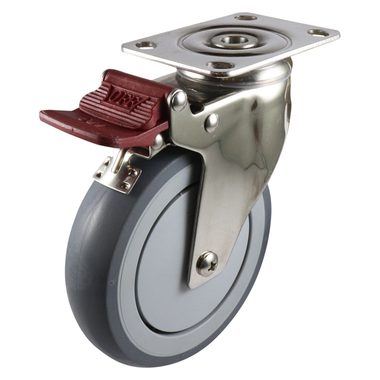 Easyroll 125mm Swivel Brake Plate Mount G7 Castor Grey Rubber 100kg (Each)