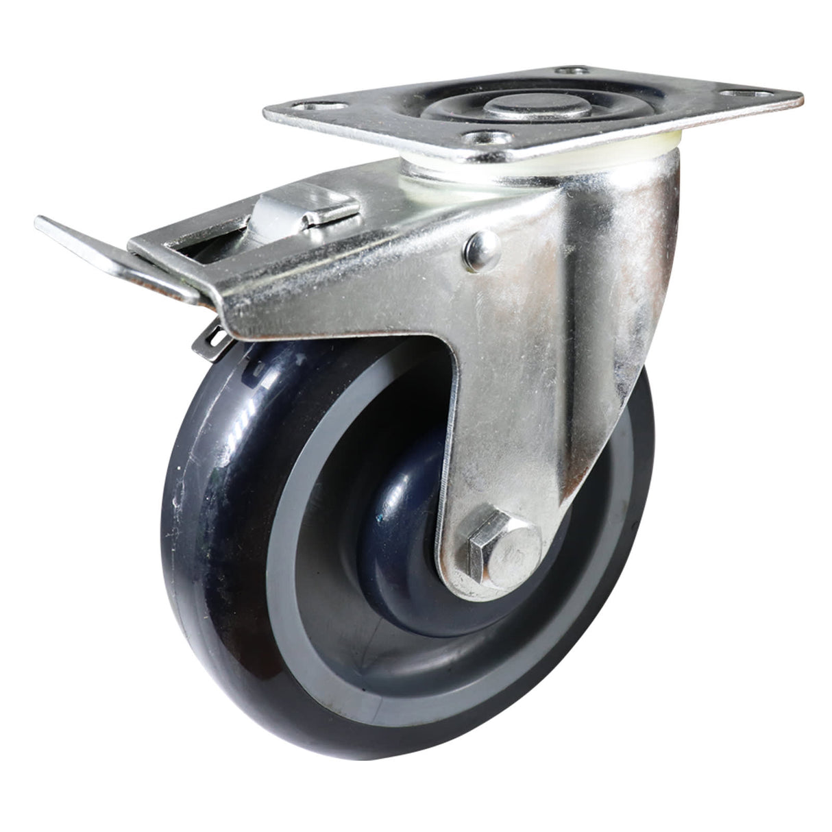 Easyroll 125mm Swivel Brake Plate Mount I4 Castor Urethane 125kg (Each)