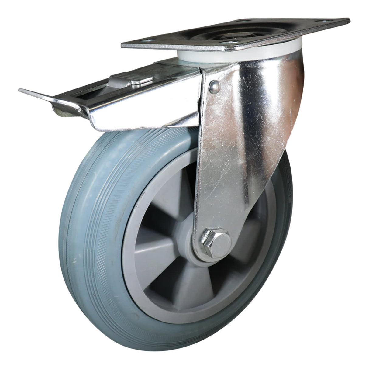 Easyroll 200mm Swivel Brake Plate Mount I4 Castor Grey Rubber 200kg (Each)