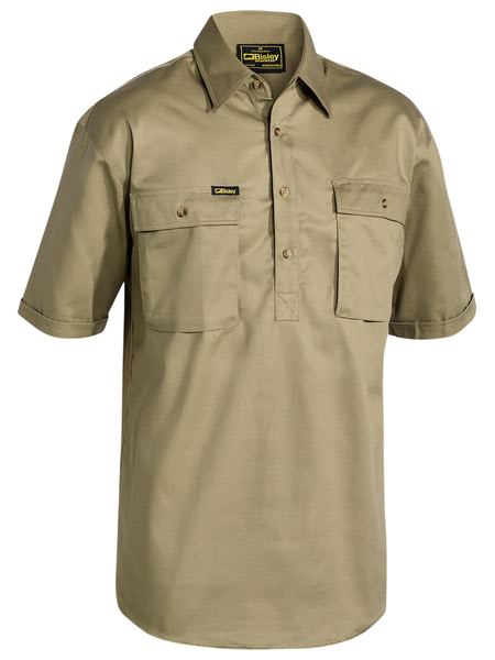 Bisley, Closed Front Cotton Shirt, BSC1433 - Khaki (Size: XL)