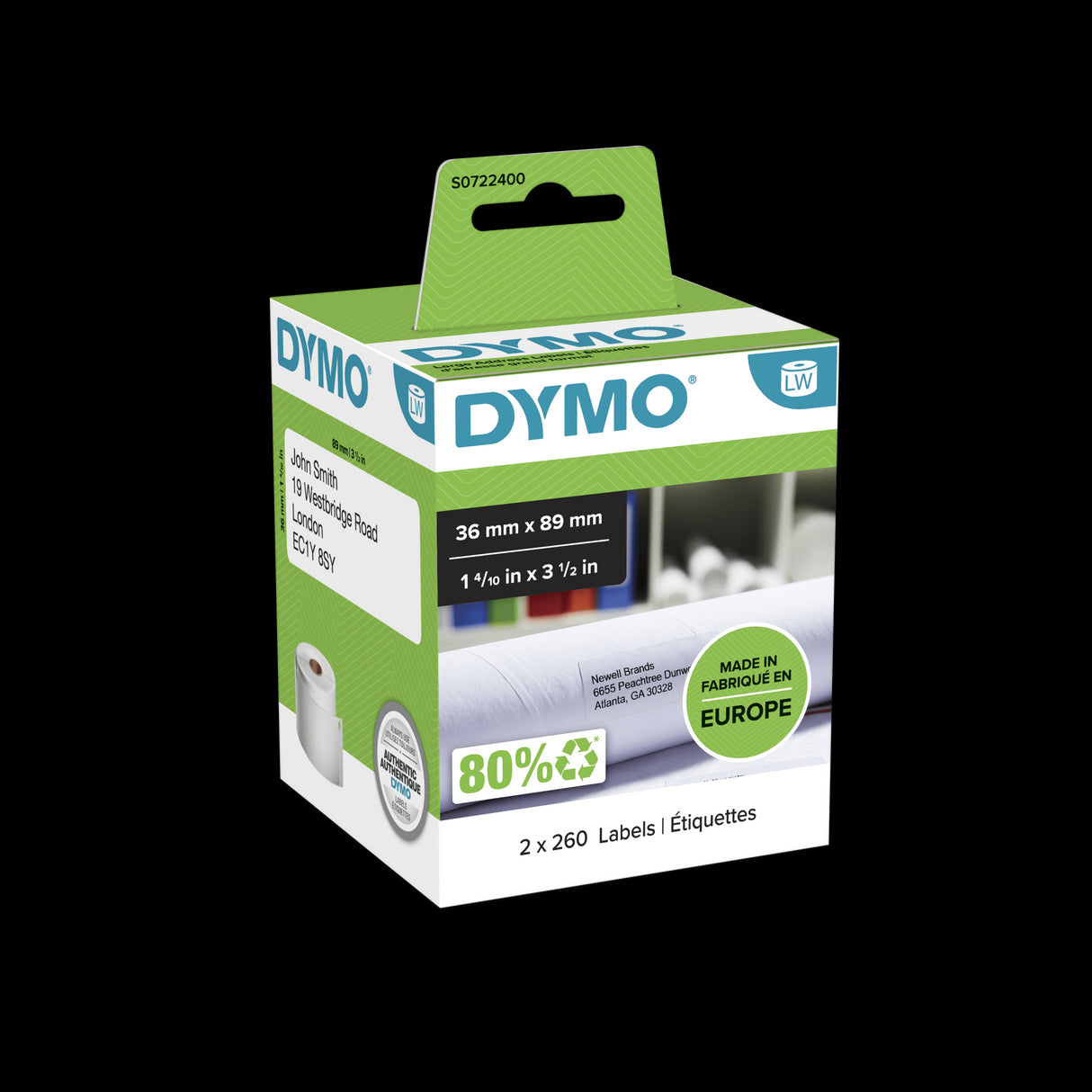 Dymo LW Large Address Labels 36mm x 89mm 2 Rolls x 260 Labels (Pack)