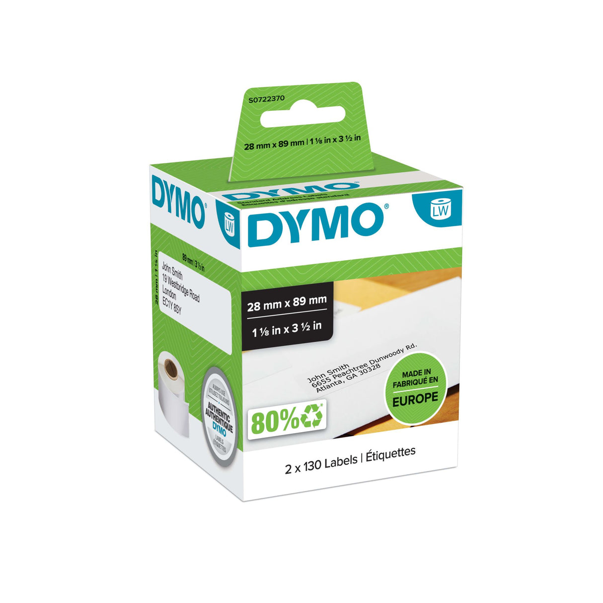Dymo LW Standard Address Labels 28mm x 89 mm 2 Rolls x 130 Labels (Pack)