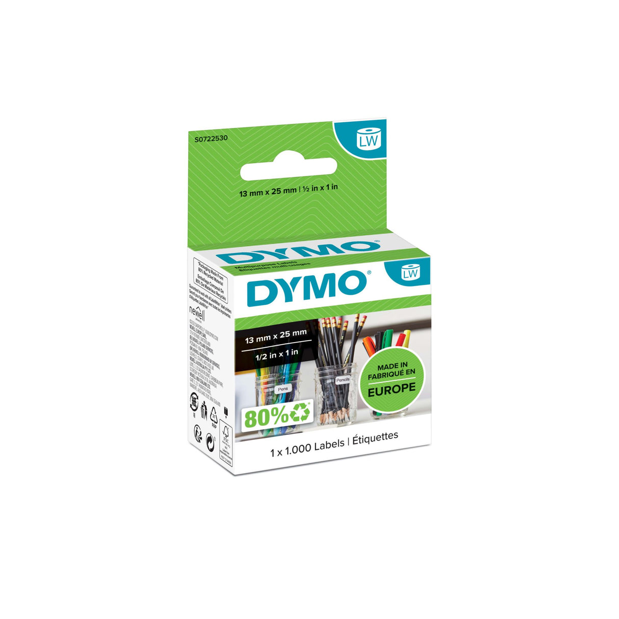 Dymo LW Multi-Purpose 2-Up Labels 13mm x 25 mm 1000 Labels (Pack)