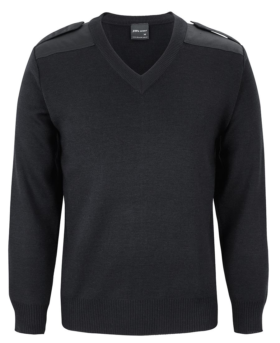 JB's Wear, Knitted Epaulette V-Neck Jumper, 6EJ - Black (Size: S)
