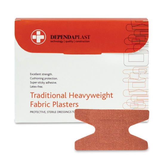 Traditional Heavyweight Fabric Plasters providing strong, cushioned wound protection with super-sticky adhesive for outdoor activities.