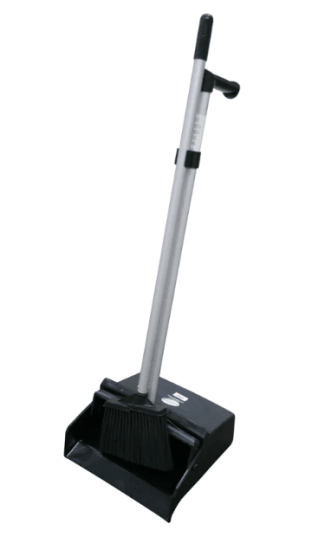Filta black lobby dustpan brush set with ergonomic handle for efficient, hygienic cleaning in high-traffic areas.