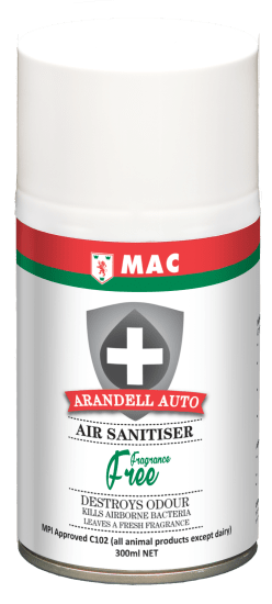 MAC Arandell Auto Air Sanitiser 300 ml: fragrance-free mist that eliminates odours with up to 6000 metered shots.