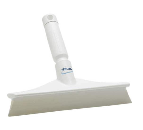 Vikan Hand Squeegee in white, 245mm, features a soft blade for hygienic cleaning of food preparation areas.