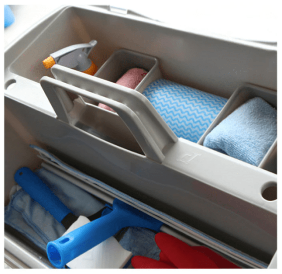 Filta Jumbo Caddy Carry With Lids, 470mm wide, for organizing and transporting window cleaning supplies securely.