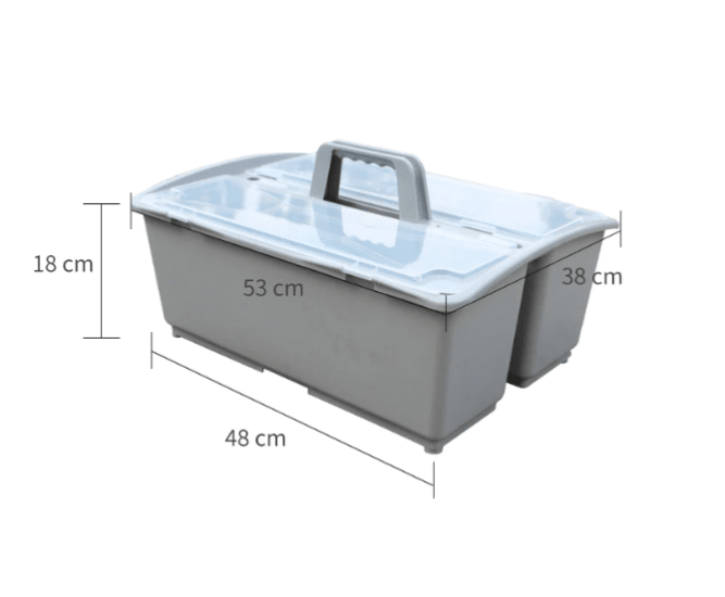 Filta Jumbo Caddy Carry with Lids, 175mm height and 470mm width, organizes and transports cleaning supplies efficiently.