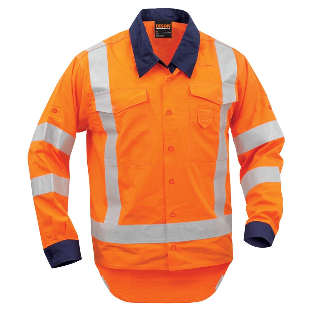 Bison, TTMC Lightweight Shirt 21302 - Fluro Ora/Navy - 4XL