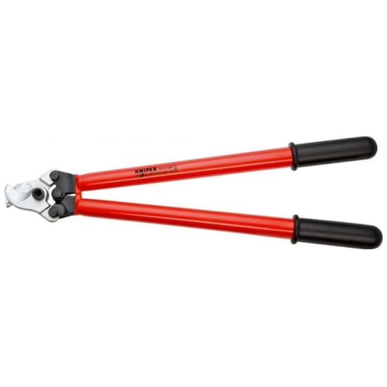 Knipex Cable Shears with insulated handles, precision blades for clean cuts on copper and aluminum conductors, featuring safety pinch guard.