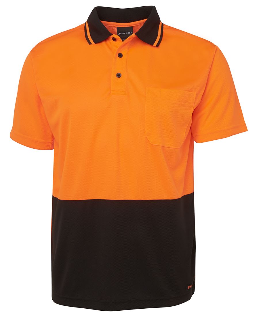 JB's Wear, Hi Vis Non Cuff Polo, 6HVNC - Orange/Black (Size: L)