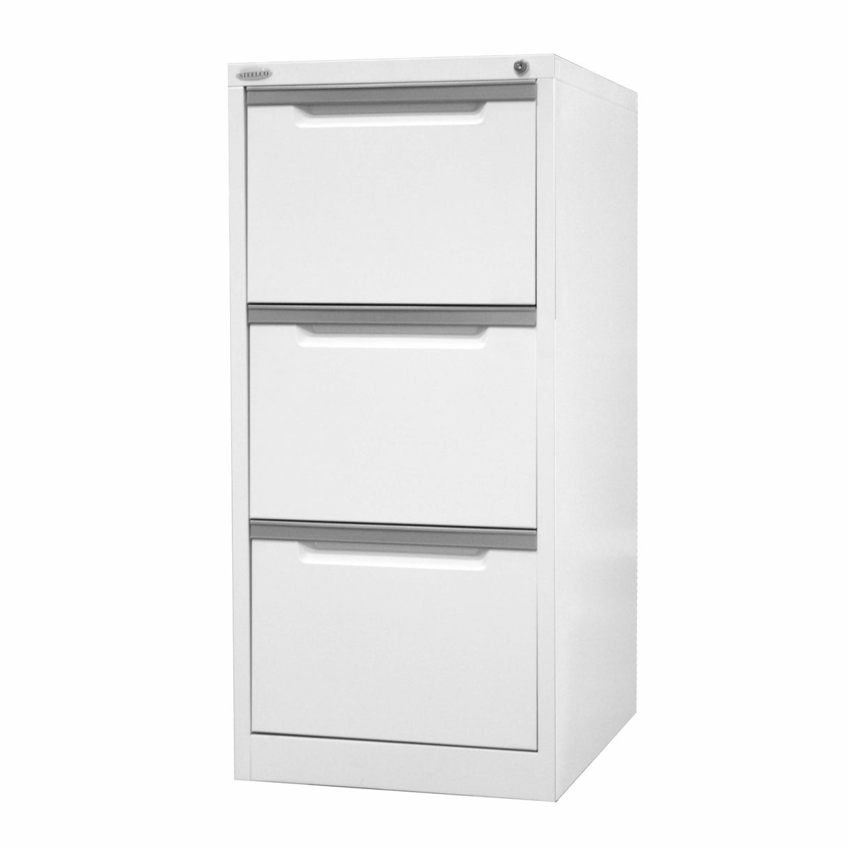 Filing Cabinet 3 Drawer White Satin 470mm Wide - Steelco