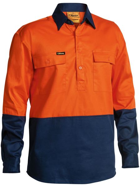 Bisley, Hi Vis Closed Front Shirt, BSC6267 - Orange/Navy - M