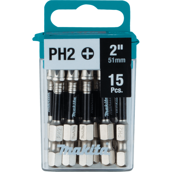 Makita Impact XPS PH2 50mm 15-Pack features precision tips and pulse torsion rings for superior durability and performance.