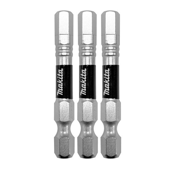 Makita Impact Hex XPS 6x50mm-3-Pack - Durable power bits for impact drivers, lasting up to 90 times longer than standard bits.