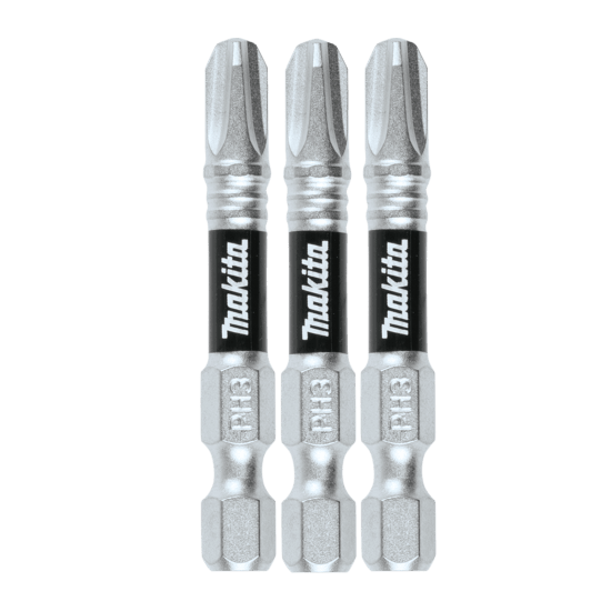Makita Impact XPS PZ-3 50mm bits provide durability for high-torque impact drivers, lasting up to 90x longer than standard bits.