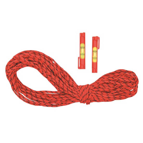 Lightweight 20m line level set with clips, ensures straight lines, ideal for framing and pipe work.