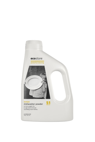 Eco-friendly Ecostore Auto Dishwash Powder Lemon in a 1kg pack, tough on grease and stains with a biodegradable formula.