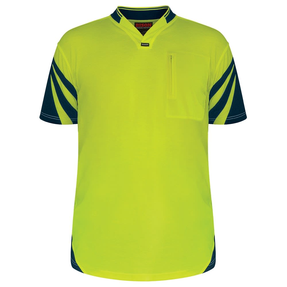 Bison, Hi Vis QuickDri Cotton Backed Polo, 231011 - Yellow/Navy (Size: M)