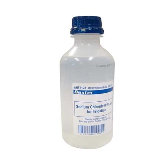 Sterile 500ml Sodium Chloride 9% irrigation solution for safe washing, rinsing, and dilution in medical procedures.