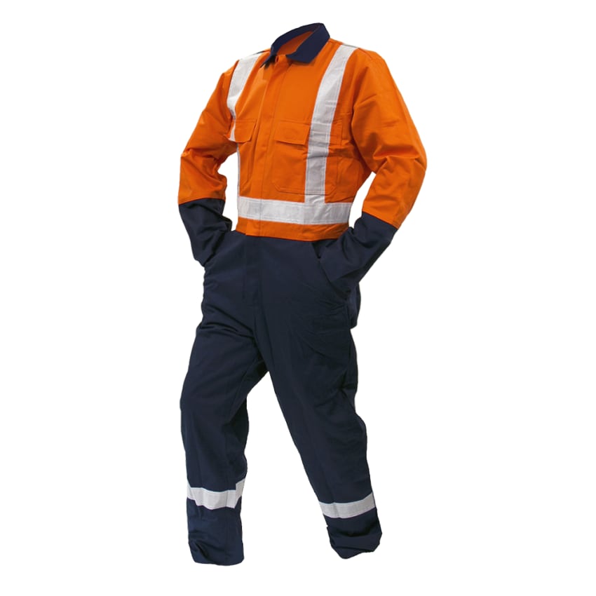 Safe-T-Tec, Cotton Hi Vis Zip Overall, 820021 - Orange/Navy - 10