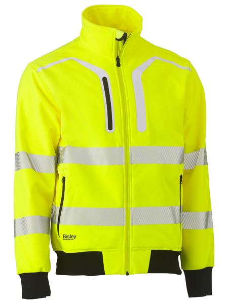 Bisley, Hi Vis Soft Shell Bomber Jacket, BJ6979T - Yellow/Navy (Size: 5XL)