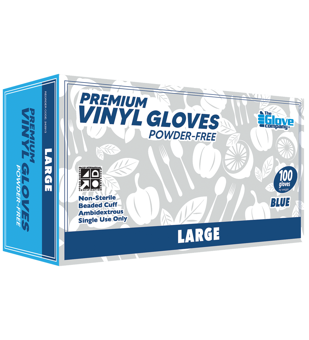 TGC Premium Vinyl Gloves Powder Free Blue S-XL (Pack of 100) - Blue - L