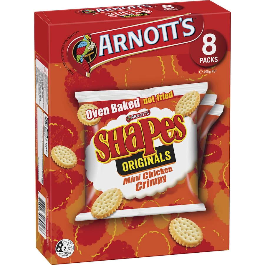 Arnotts Shapes Crackers Mini Chicken Crimpy 200g Multipack 8pack