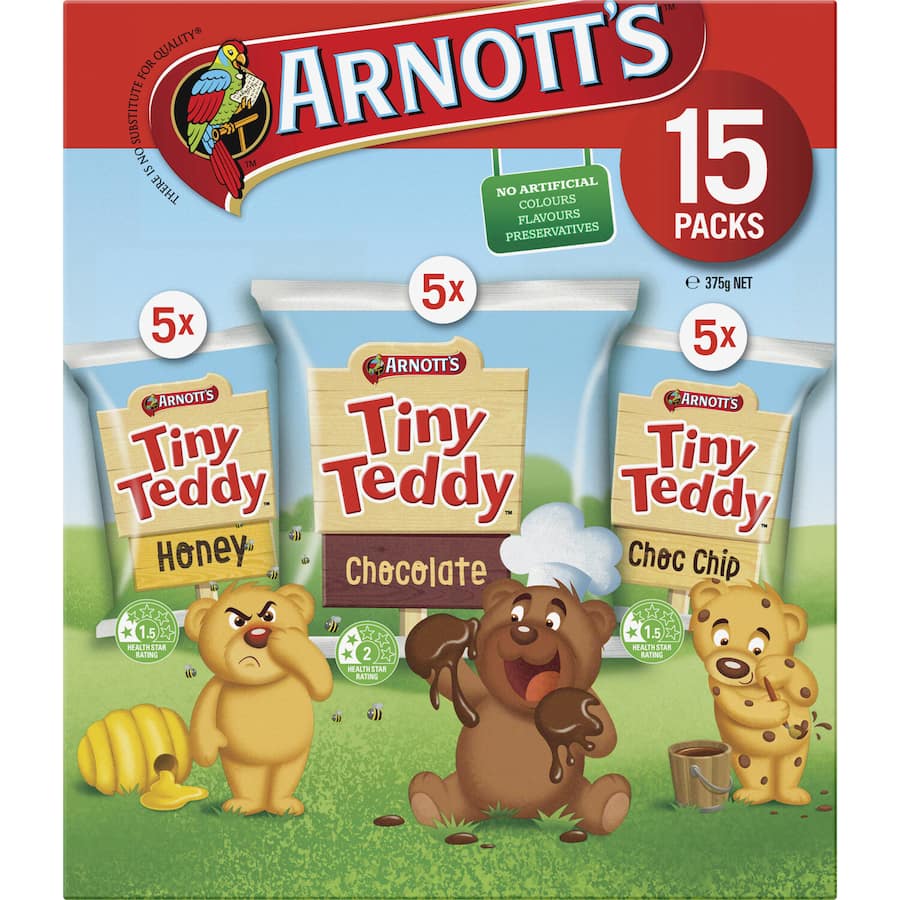 Arnotts Tiny Teddy Plain Biscuits Variety Pak 375g 15pack