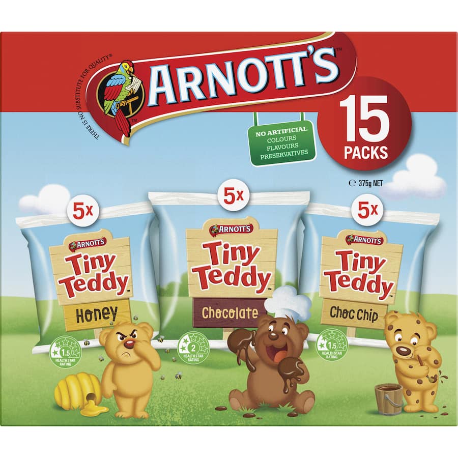 Arnotts Tiny Teddy Plain Biscuits Variety Pak 375g 15pack