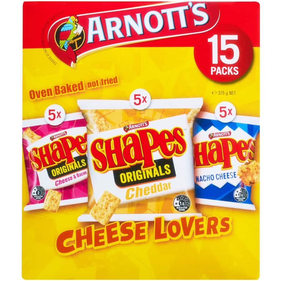 Arnotts Shapes Crackers Multipack Cheese Lovers 375g 15pack