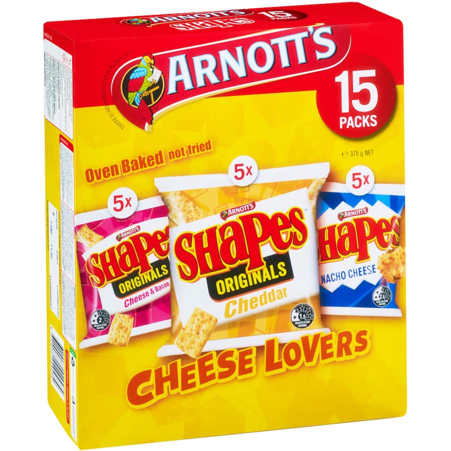 Arnotts Shapes Crackers Multipack Cheese Lovers 375g 15pack