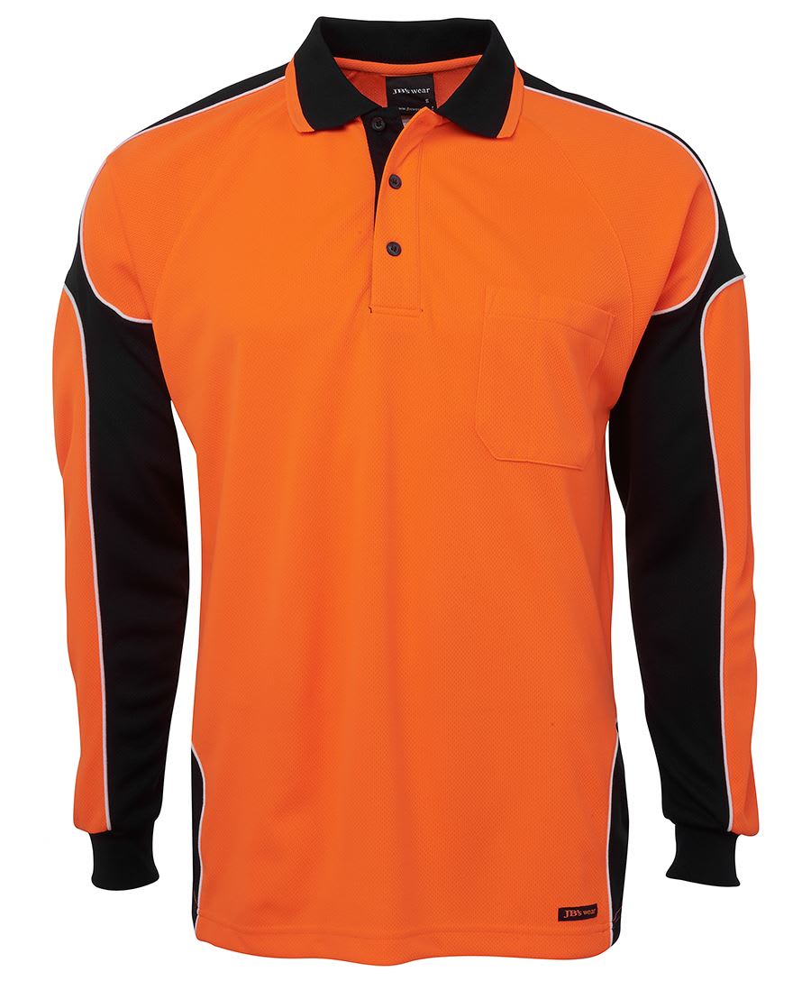 JB's Wear, Hi Vis Arm Panel Polo, 6AP4L - Orange/Black - XL