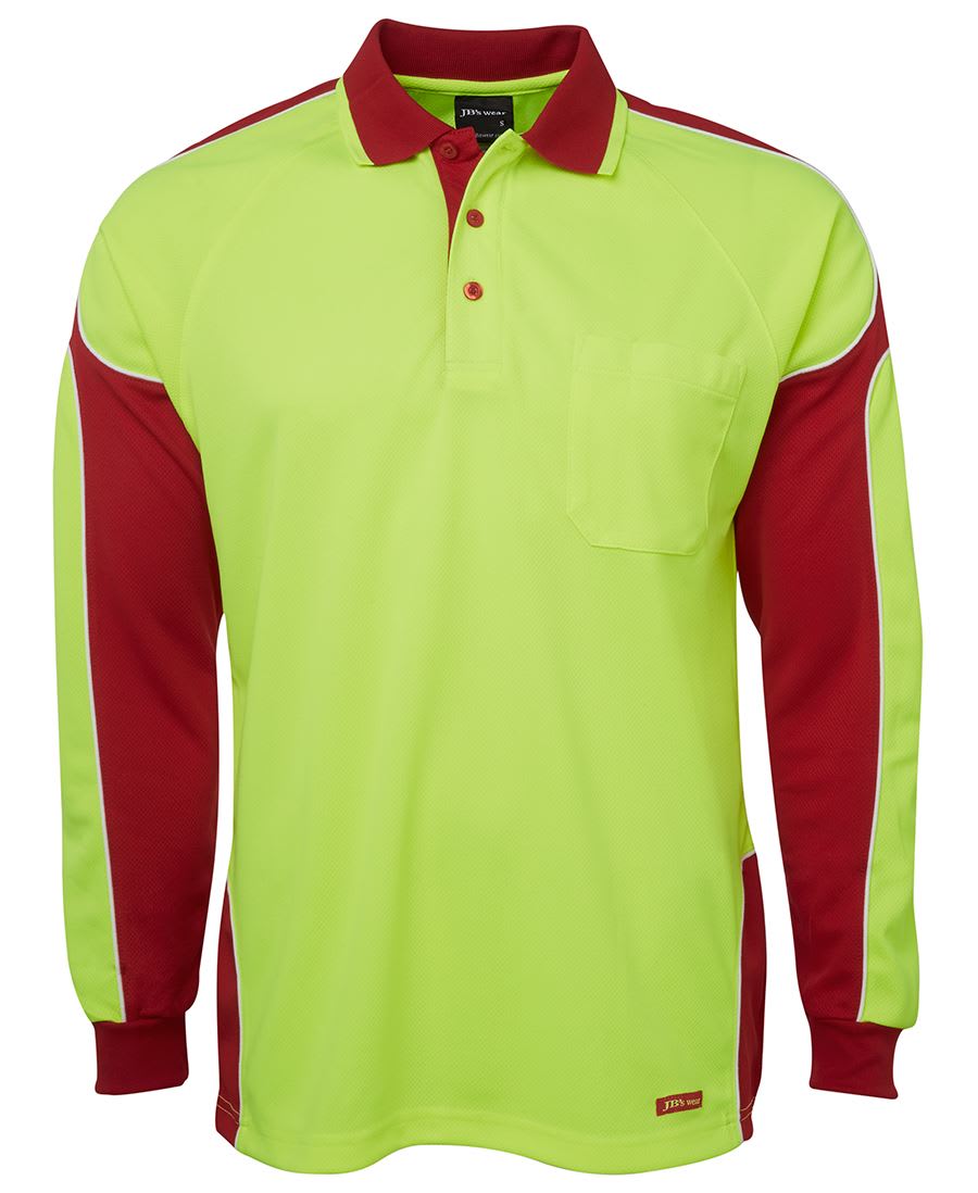JB's Wear, Hi Vis Arm Panel Polo, 6AP4L - Lime/Red (Size: L)