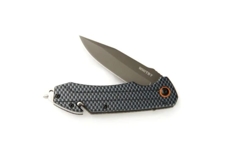 Rescue Lock Knife with 3.25" stainless steel blade, ergonomic aluminum handle, and safety features for emergencies.