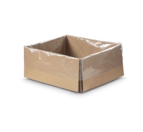 Clear HDPE food grade carton liner measuring 560 x 360 x 560mm, ideal for leak-proof protection during transport.
