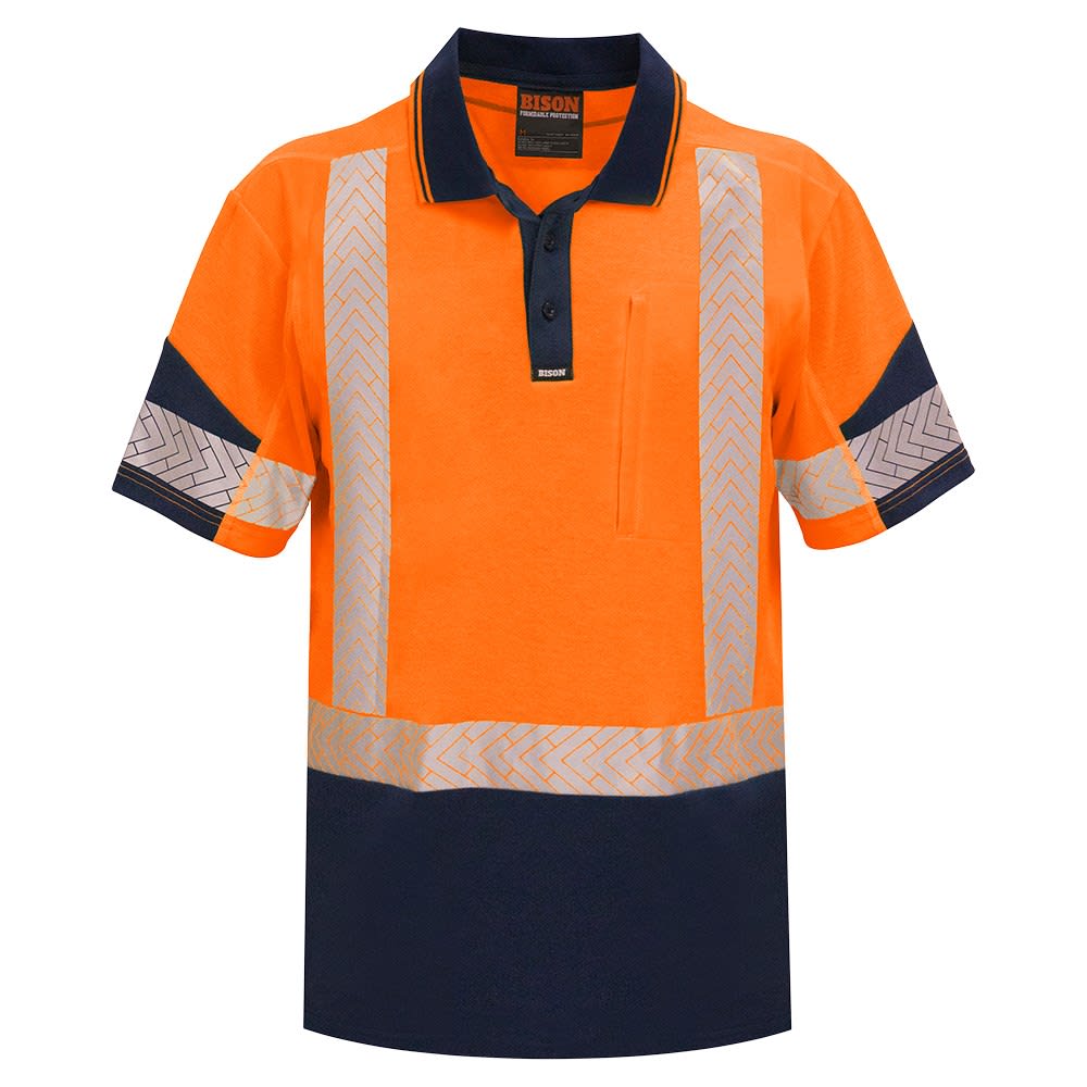 Bison, Hi Vis Cotton Back Polo, 232011 - Orange/Navy (Size: 5XL)
