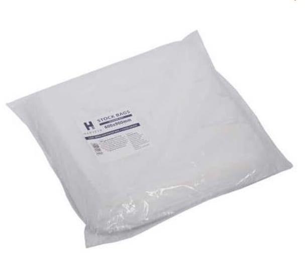 Heavy-duty clear plastic bags measuring 200 x 300mm, perfect for versatile packaging in a 250-pack, safe for food storage.