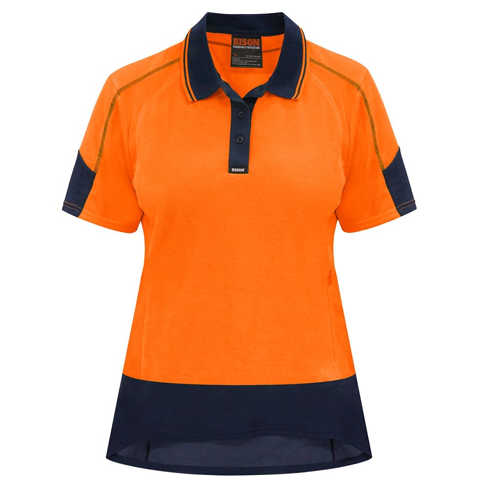 Bison, Women's Hi Vis Cotton Back Polo, W23101 - Orange/Navy (Size: 24)