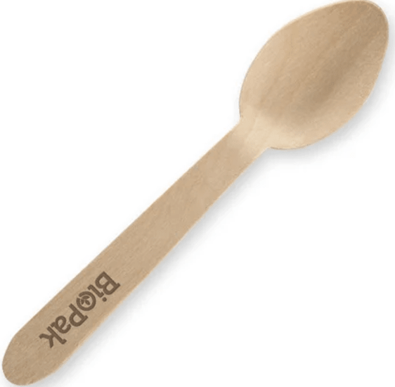 Coated wooden teaspoons, 10cm, eco-friendly birchwood, perfect for stirring drinks; 100-pack for sustainable serving.