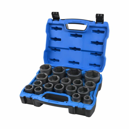 Kincrome 18-piece metric drive socket set in black phosphate finish, crafted from durable Chrome Molybdenum steel for heavy-duty tasks.