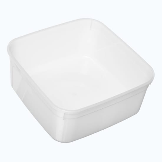 Clear 2000ml freezer-grade square container, made of durable FDA-approved polypropylene for versatile food storage.